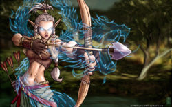 A female elven archer with magical dragon arrow.