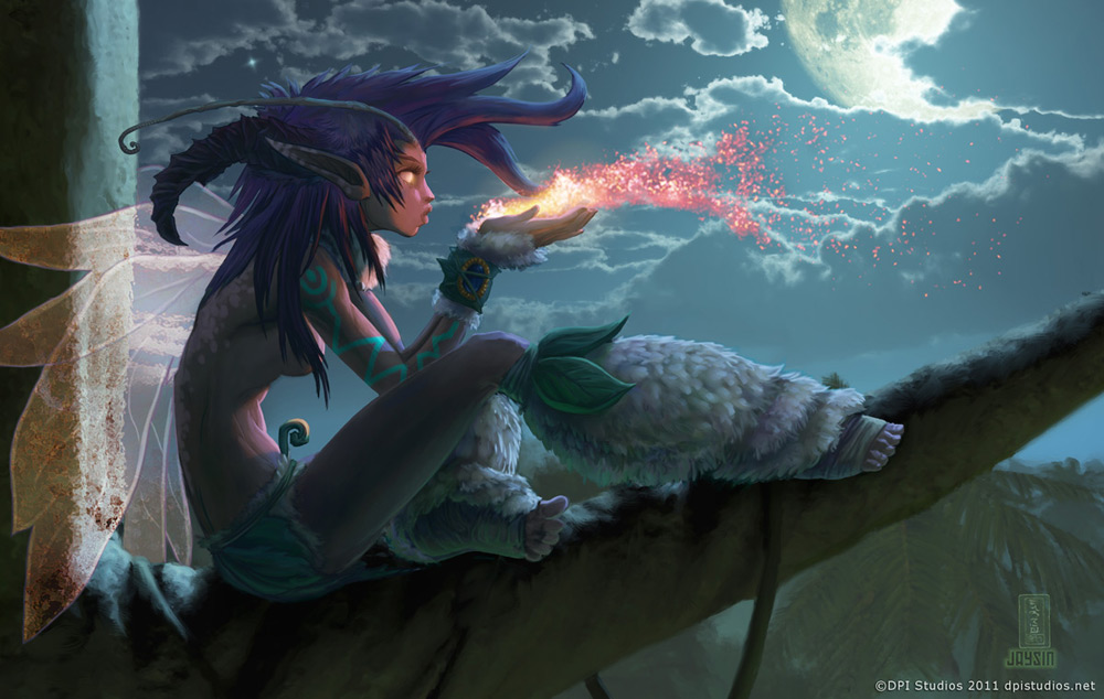 A digital painting of a moonlight fairy.