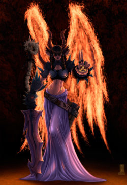 A woman demon with wings of fire.