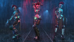 3 Cyberpunk women in the rain